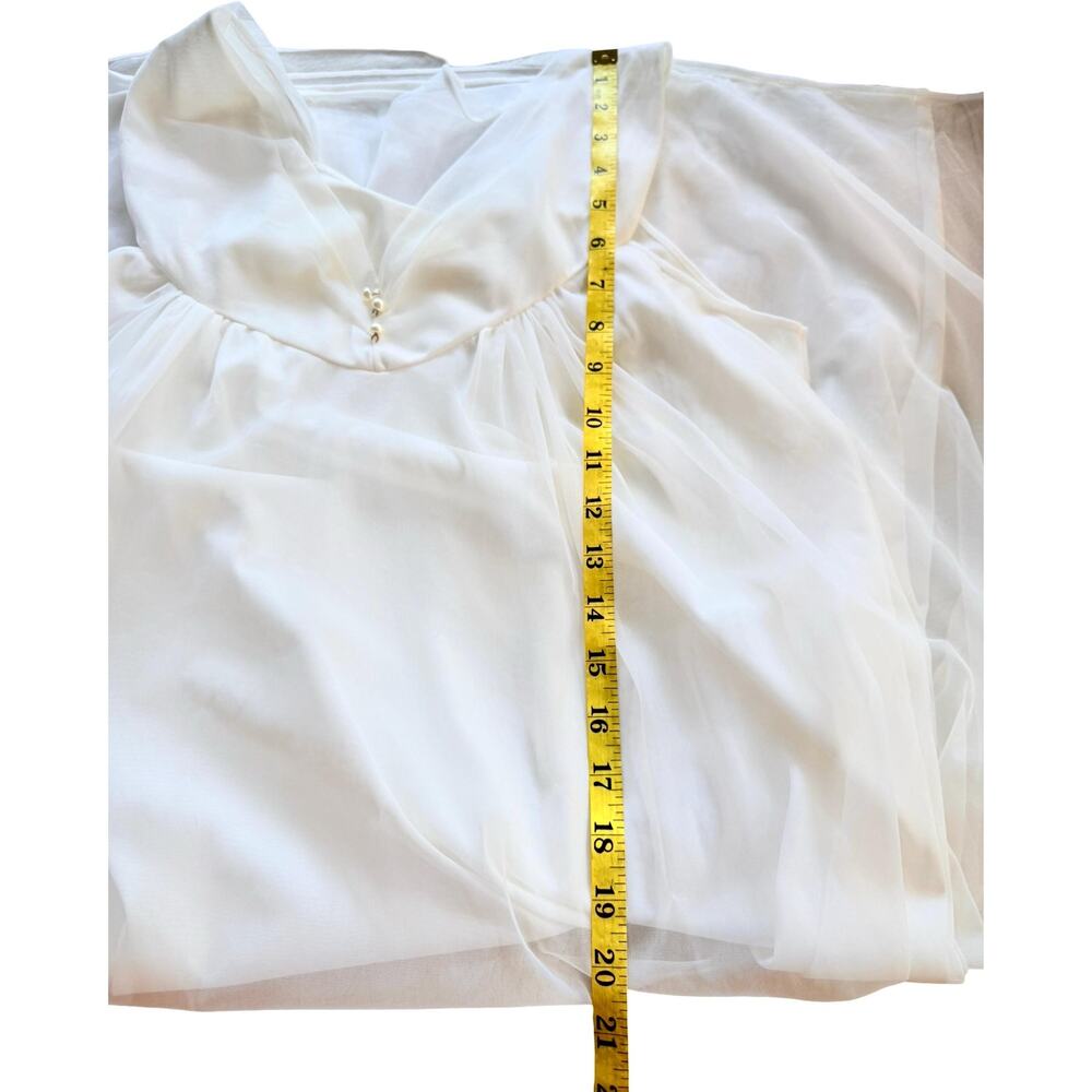Vintage Jenne Marie Nylon Nightgown 1970s Pearl Button Empire Chiffon White S - Picture 10 of 12
